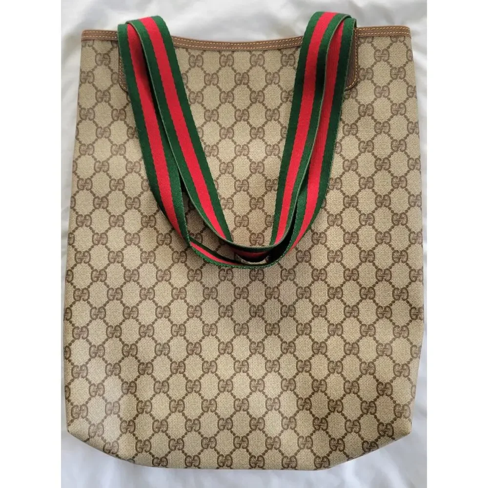 Vintage Gucci Sherry Line GG Brown/Beige PVC and Leather Tote/Shoulder Bag - Picture 5 of 16